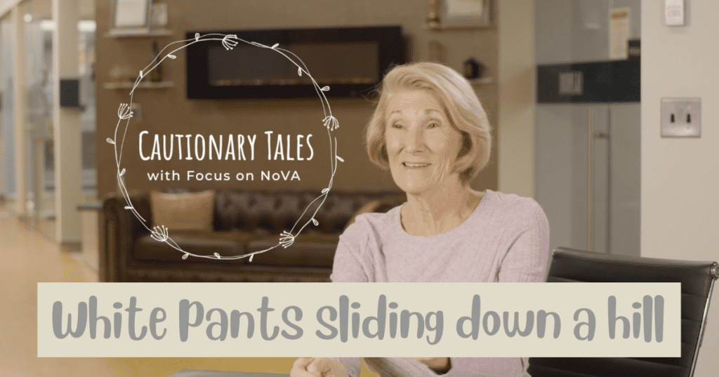 Cautionary Tales: White pants sliding down a hill